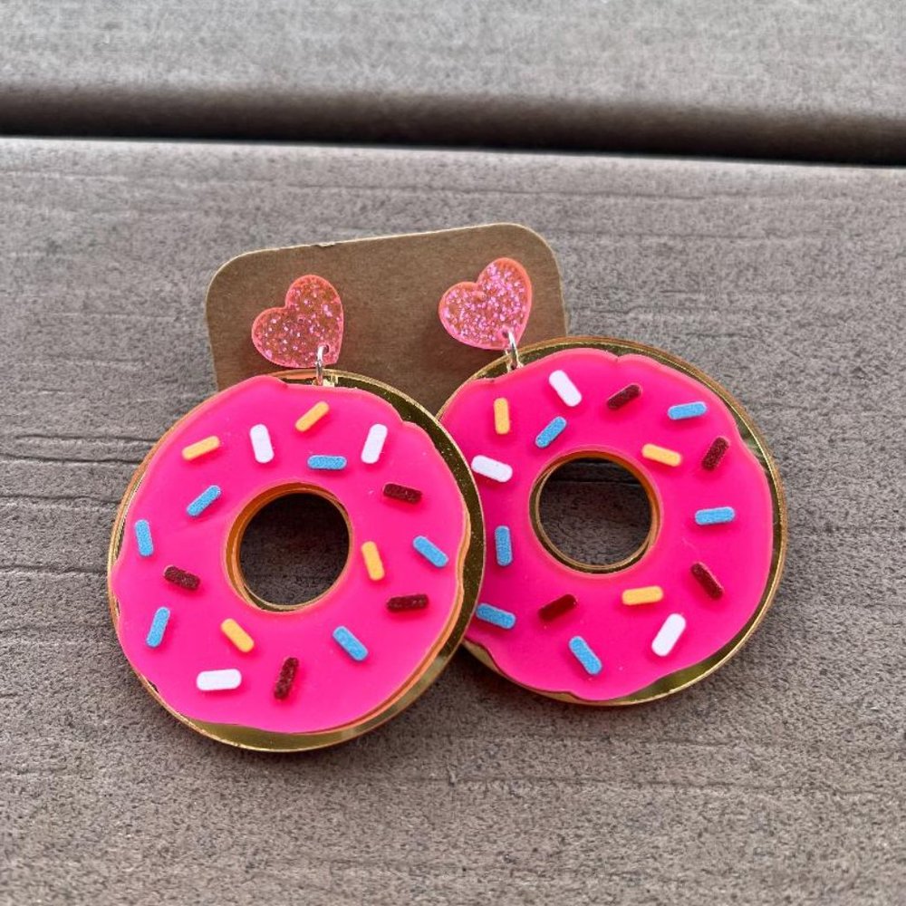 Pink and gold Donut Dangle Earrings